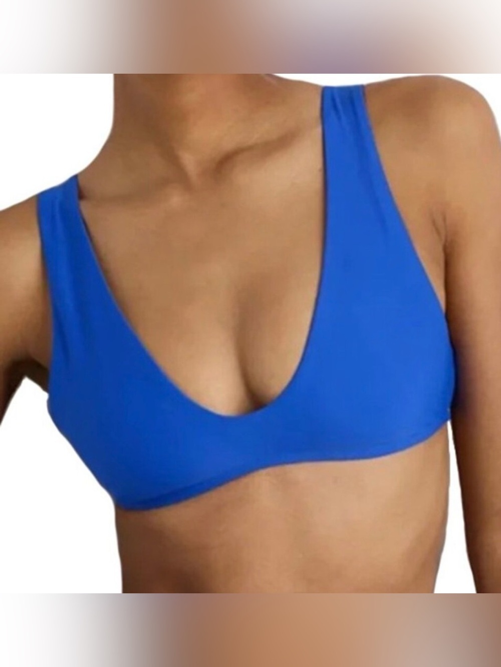 Quince Sz S Italian Plunge Bikini Top Electric Blue NWT